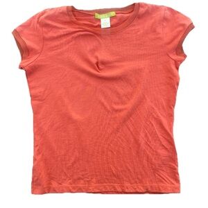 Sigrid Olsen Knit Top Tee Women's Size XS Orange Mesh Trim Stretch 100% Cotton